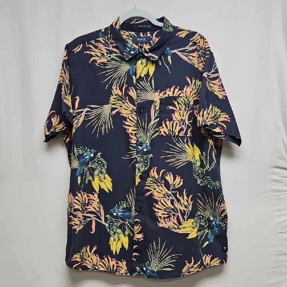 Roark Tropical Button Up Shirt XL Linen Cotton Hawaiian Resort